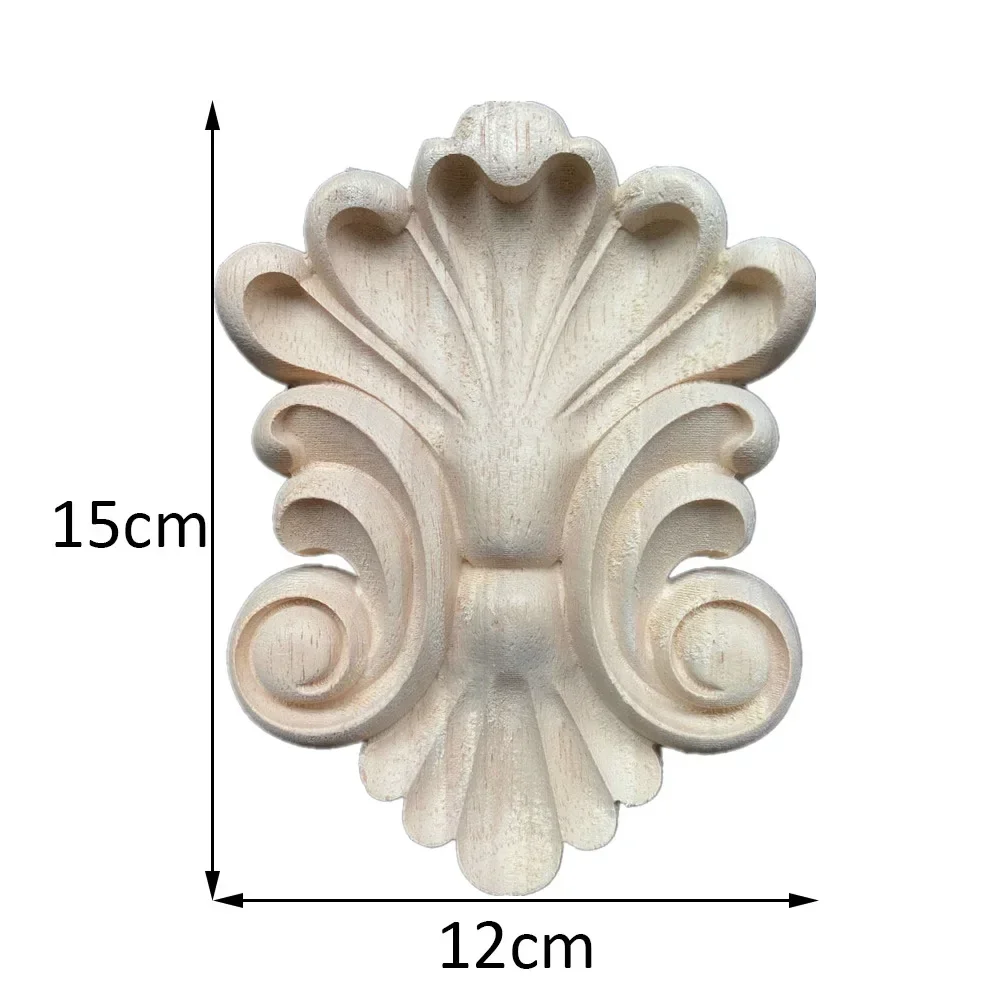 1PC 15cm Wood Carved Decal Small Flower Corner Appliques Frame Door Furniture Woodcarving Figurines Craft Unpainted Home Decor