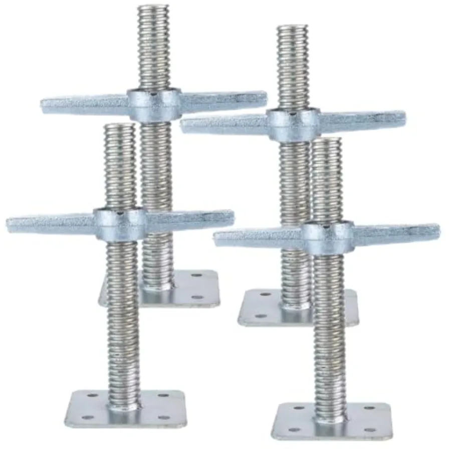 Scaffold 12" Adjustable Leveling Galvanized Screw Jack with Base Plate, 4 Pack
