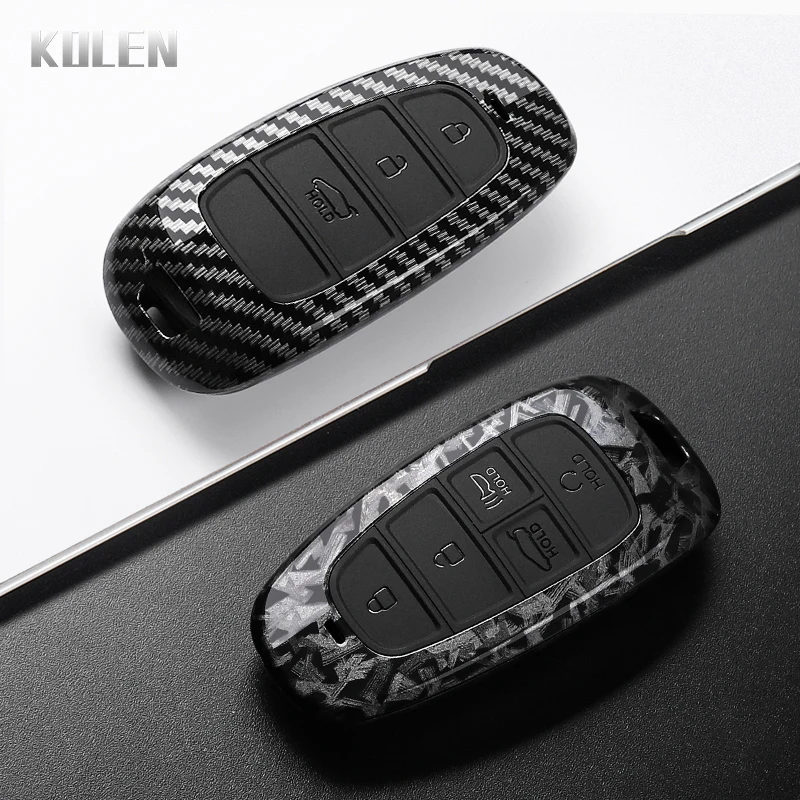 ABS Carbon Fiber Style Car Key Case Cover For Hyundai Santa Fe Tucson 2022 NEXO NX4 Atos Prime Solaris Protected Fob Accessories