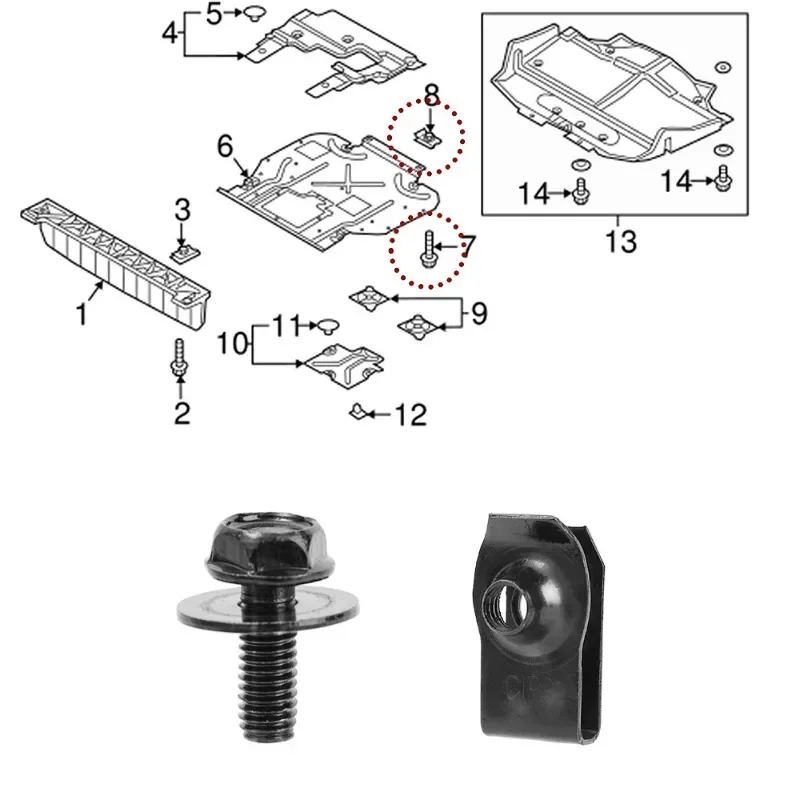 Car Body Bolts and U Nut Clips M6 Engine Cover Undertray Splash Shield Guard Bumper Fender Liner Retainer Fastener Rivet Screws