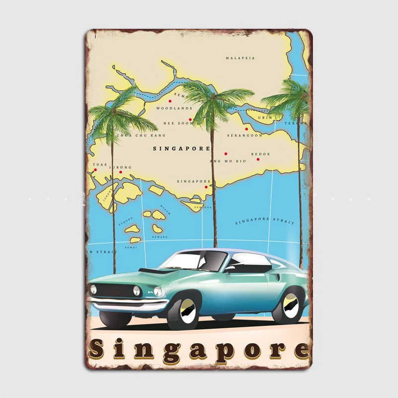 Travel Singapore Supercar vacation Map Posters Metal Sign Poster Garage Living Room Cinema Living Custom Tin Vintage Home Decor