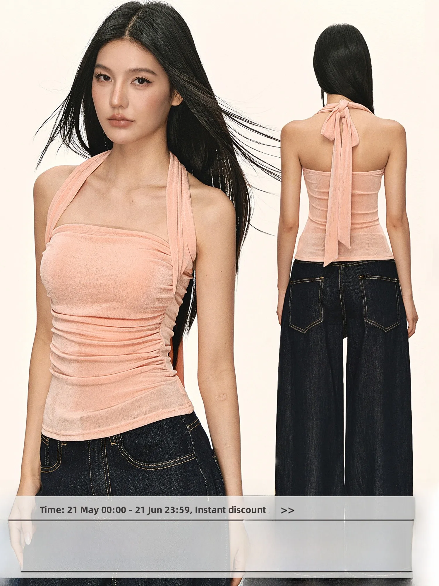 

Orange Knot Neck Hanging Strapless Vest Women Summer Outdoor Wear New Backless Tube Top Shirt Slim Fit Short Length