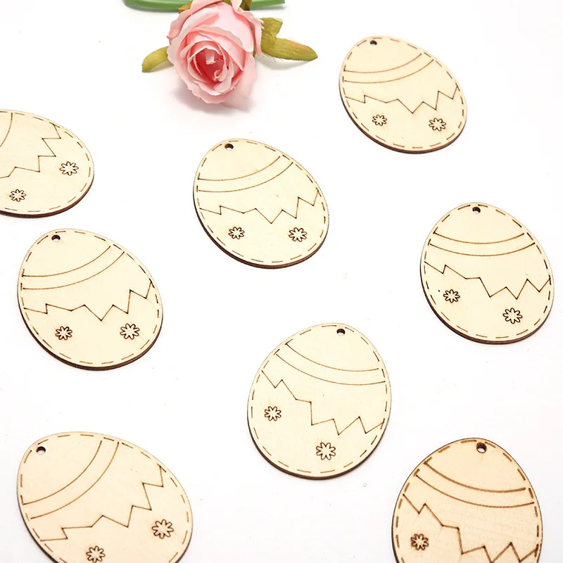 10pcs Wooden Rabbit Egg Pendants Hollow Egg Hanging Ornament For Happy Easter Home Party Decoration DIY Painting Gifts Supply
