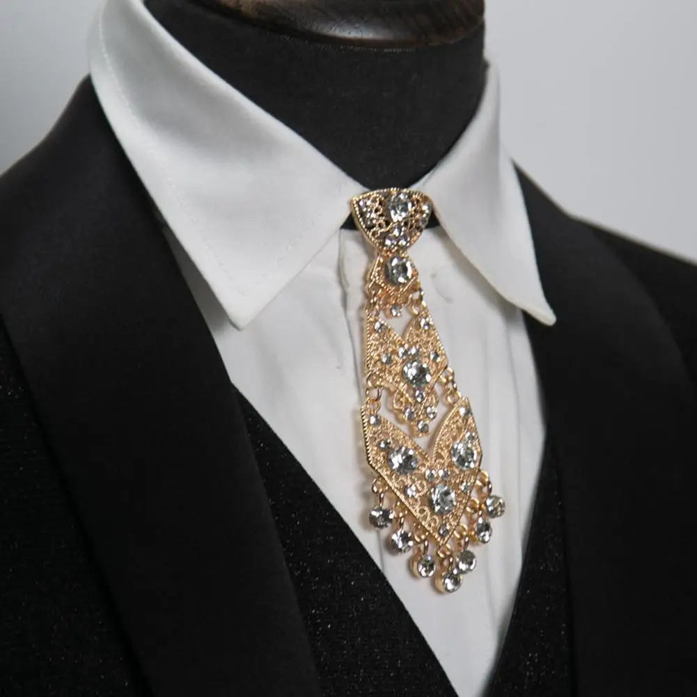 Rhinestones Tie Accessory Tie Clip Adjustable Men’s Tie Holder with Sparkling Rhinestones Wedding Party Neck Accessory