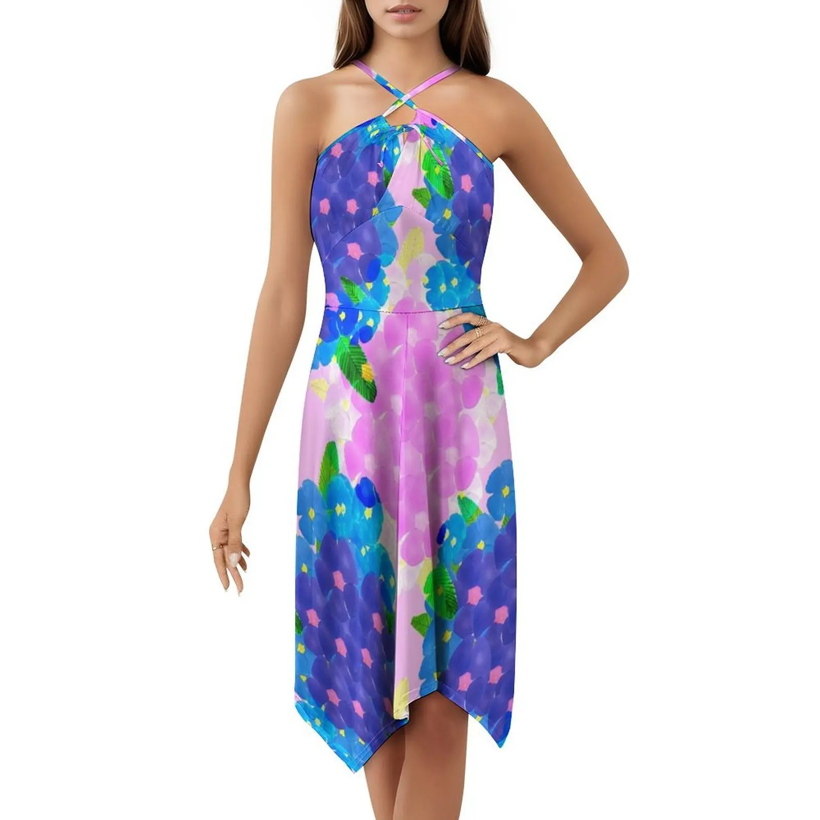 مجموعة من فستان الهيب هوب النسائي باللونين الأزرق والوردي من الخشخاش، فستان مطبوع عليه رسومات جرافيك للحفلات والنوادي، تصميم الأزهار، وردي الخشخاش الأزرق #5