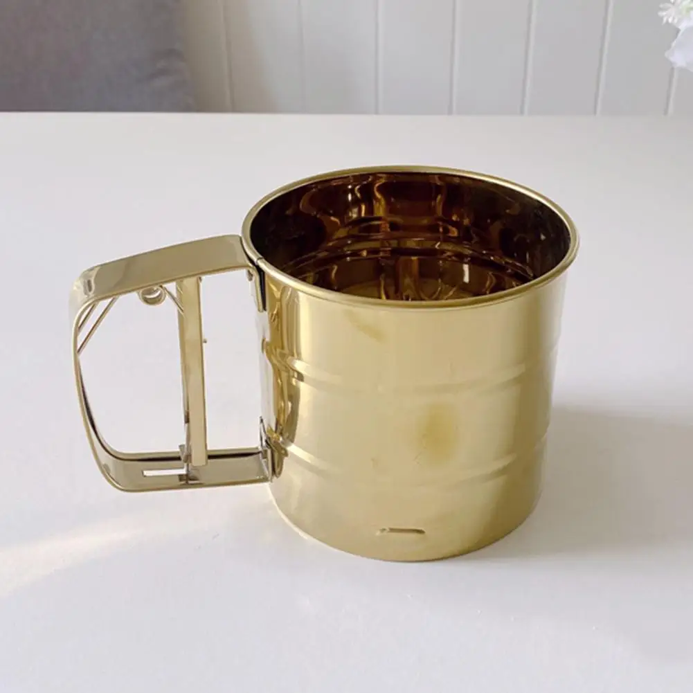 Flour Sifter Cup  Unique Golden Color Flour Sieve Cup  Stainless Steel Flour Sieve Cup