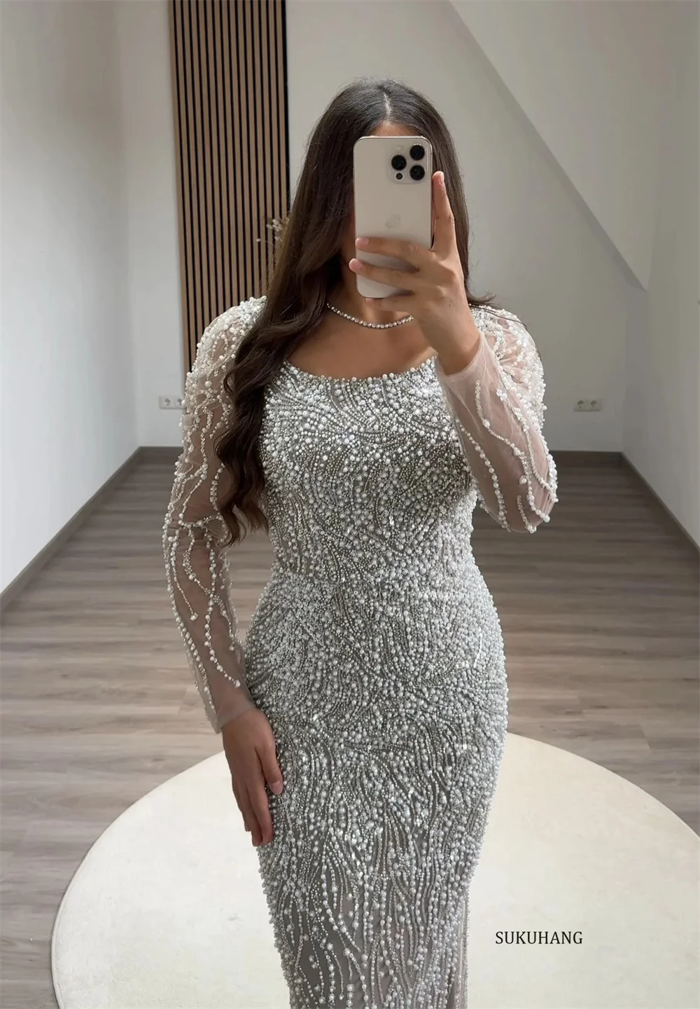Sukuhang luxo árabe tira frisado vestido de noite com manga longa dubai feminino vestidos de festa de casamento personalizado