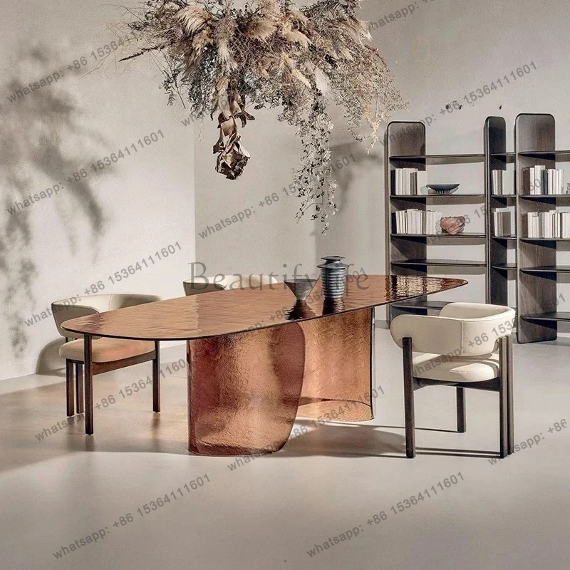 

Original Design High-end Hot Melt Craft Stained Glass Dining Table Villa Personality Creative Art Long Table