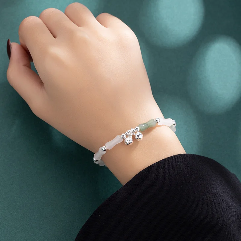 UMQ Bell Bamboo Female Girlfriends Glaze White Jade Bracelet Special Interest Light Luxury Exquisite High-Grade Bracele