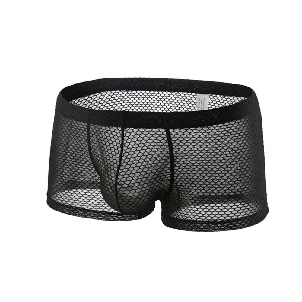 Mens Fishnet Mesh See Through Boxers Shorts Pouch Briefs Underwear Breathable Underpants Sleep Bottoms Sexy Lingerie