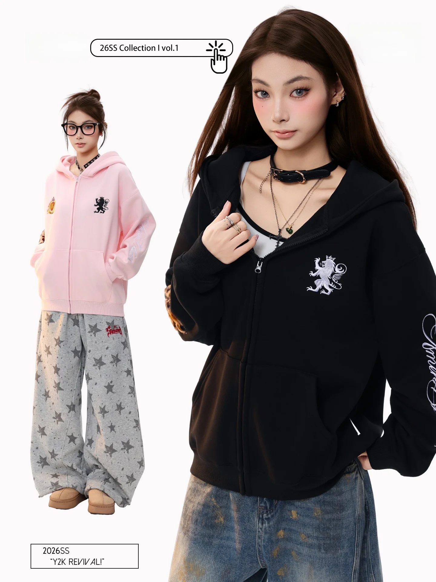 

PBB American Retro Street Bae Embroidered Hoodie Thiened Fce Zipper Loose Couple Outerwear Women's Casual Long Sve