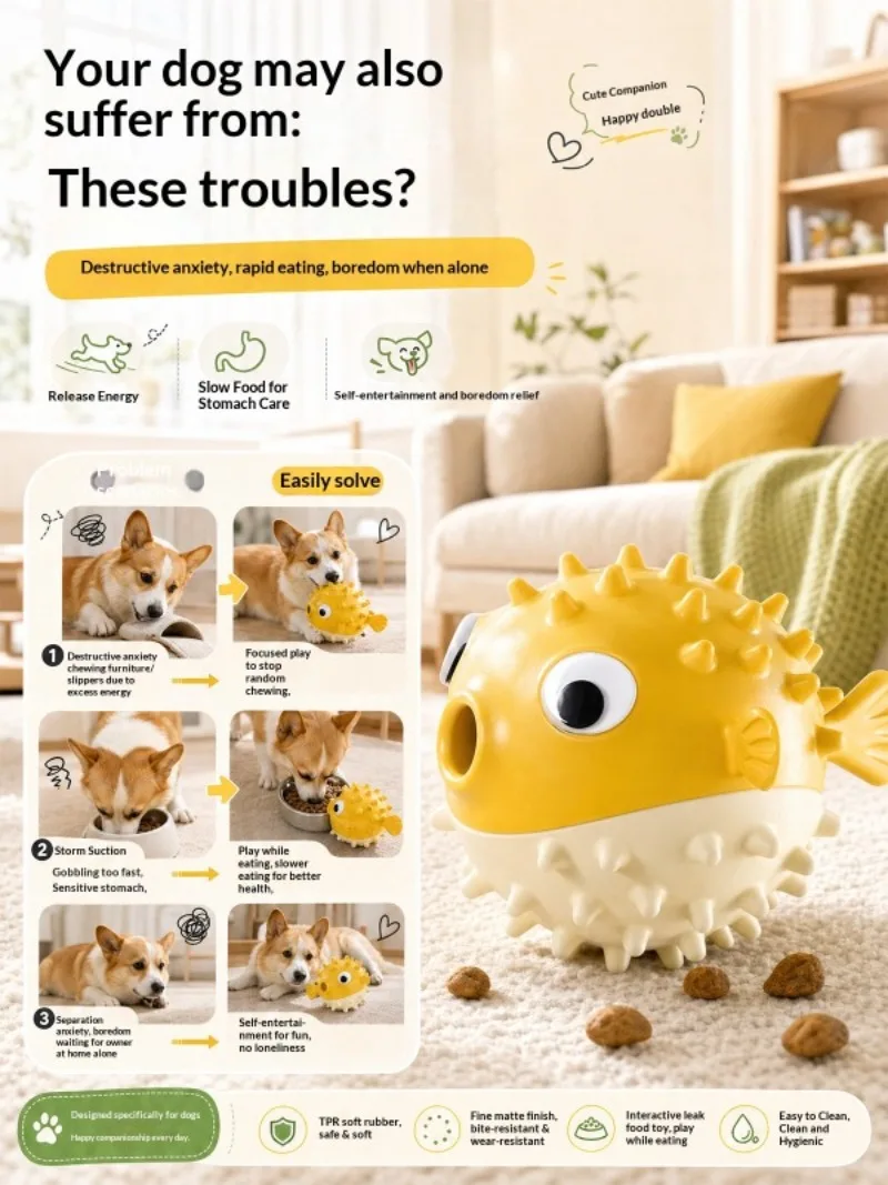 Hüpfender Fisch Hundespielzeug Leckball für Hunde und Katzen, Slow Feeder Puzzle-Spielzeug, Interaktives Selbstspielzeug zur Langeweile-Linderung, Leckerli-Spender für Haustiere – Detail 3