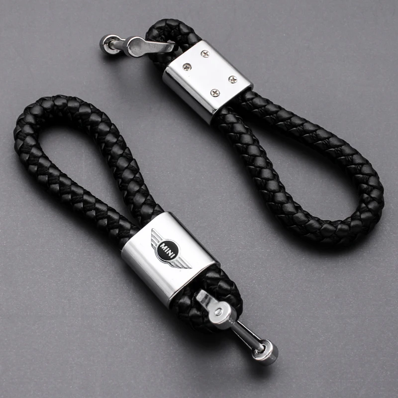 3D Metal+Leather Braided Woven Rope Keychain Key Chain Rings For Mini Cooper One S R53 R55 R56 R57 R60 F55 F56 Auto Accessories