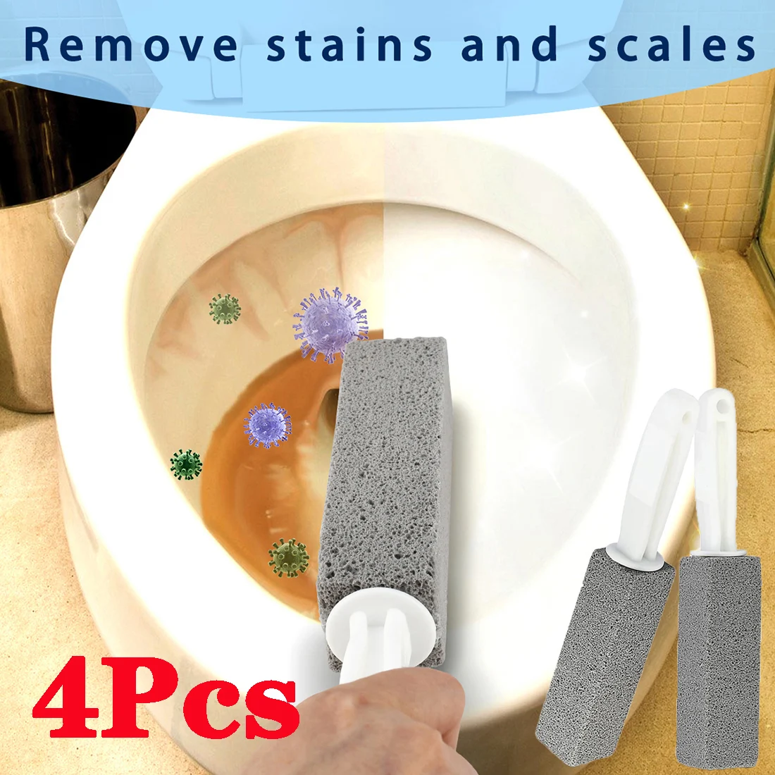 

SALVMARY 4 Pcs Pumice Stone Toilet Brush with Handle for Cleaning Toilet Bowl Ring and Hard Water Stains