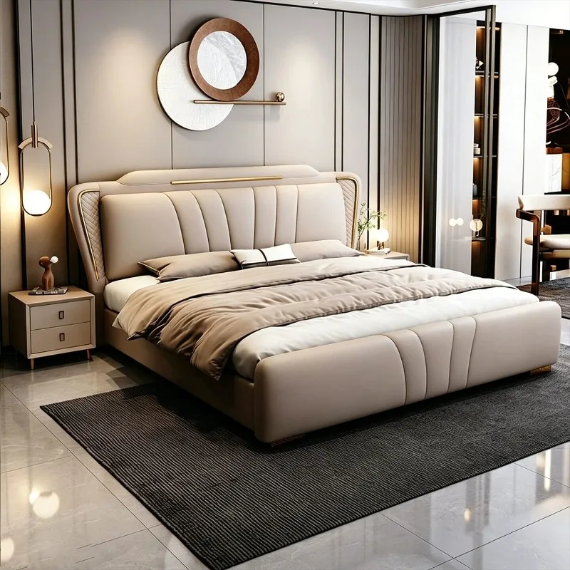 Floor Modern Bed Luxury Frame Wooden Design Queen Double Full Beauty European Bed Safe Sleeping Muebles Lounge Suite Furniture
