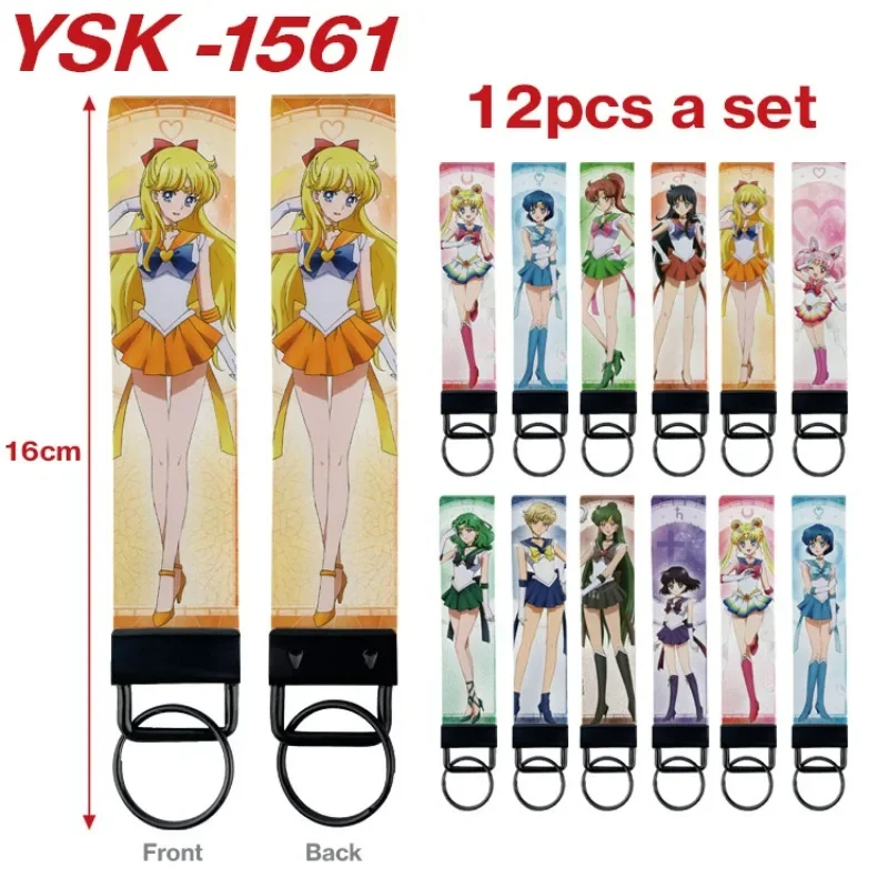12pcs Sailors Moons Anime Peripheral Keychain, Cute Cartoon Leather Keychain, Decorative Pendant, Small Gift Accessory