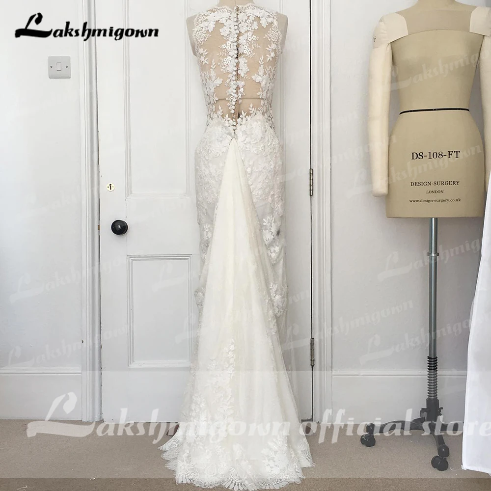 Lakshmigown Nàng Tiên Cá Váy Áo Cổ V Phối Ren Appliques Chiếu Trúc Hạt Cô Dâu Đồ Bầu Vestidos Elegantes Para Mujer Áo Dây De Mariée