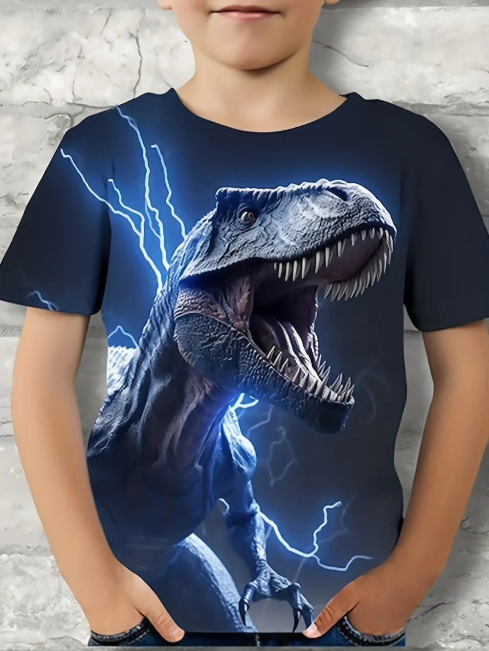 الأولاد تي شيرت واقعية ثلاثية الأبعاد ديناصور مطبوعة الأطفال قصيرة الأكمام الصيف تي شيرت غير رسمي بلايز فضفاض تيز ملابس الأطفال