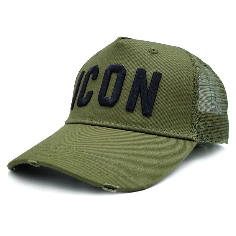 

2022 High Quality Fashon Cotton Baseball Caps Embroidery ICON Logo Letters Mesh Army Green Cap Black Cap Men Women Hat Unisex