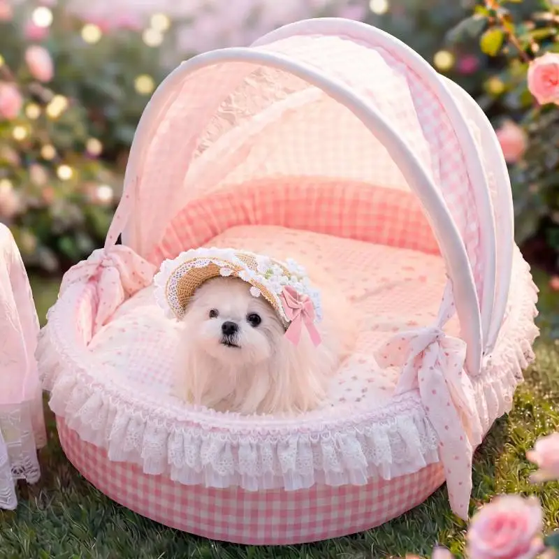 Frenchie Cute Round Dog Kennel Basket Unique Designer Indoor Dog Supplies Bed Cover Modern Camas Para Perros Dog Furniture