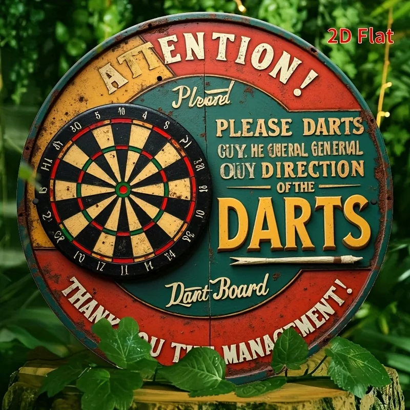 2D Flat, 1pc Vintage Aluminum Dartboard Wall Sign - Humorous 