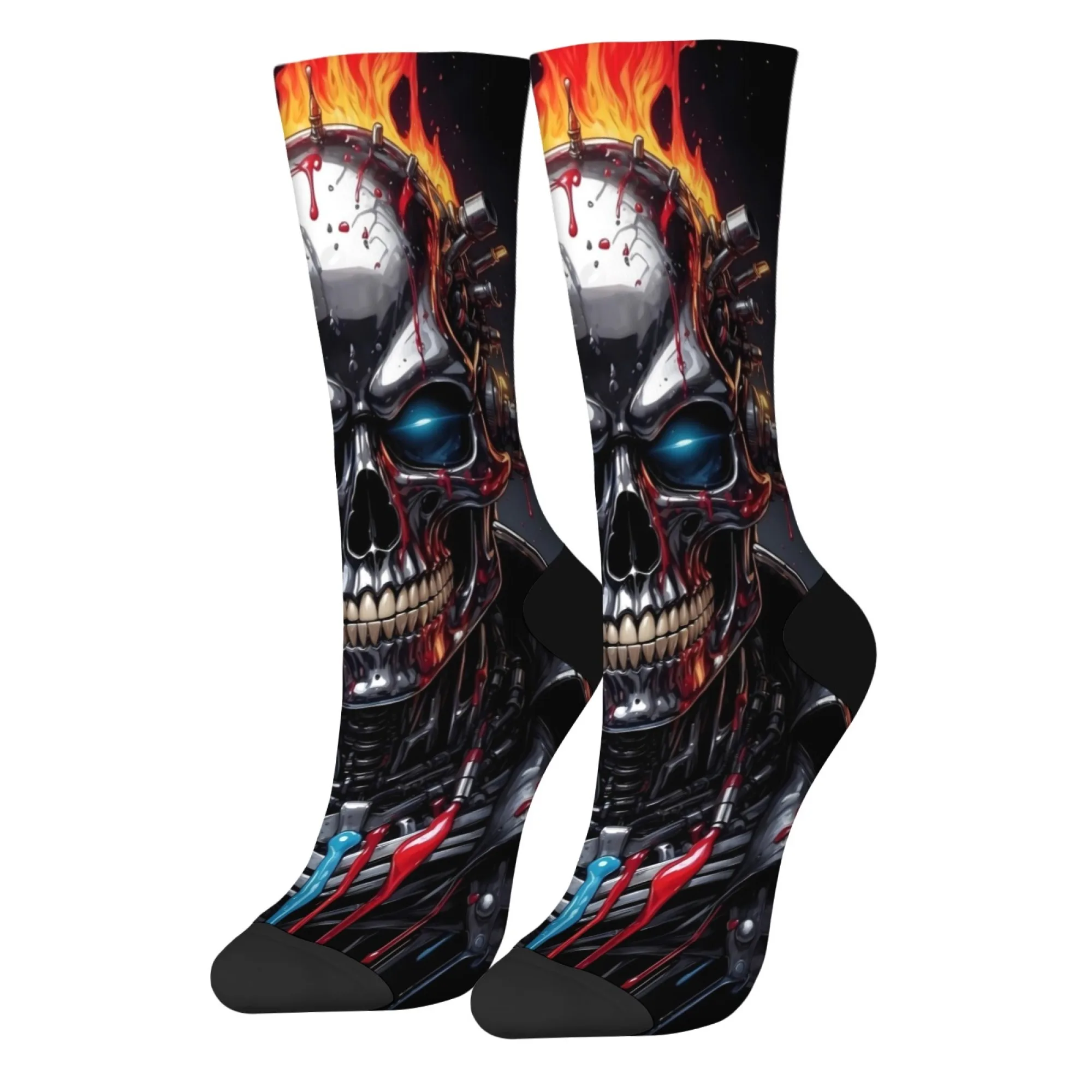 Mechanical Metal Skull Novelty Socks Happy Funny Men's Socks Breathable Non-slip Casual Fashion Sports Cycling Running Socks