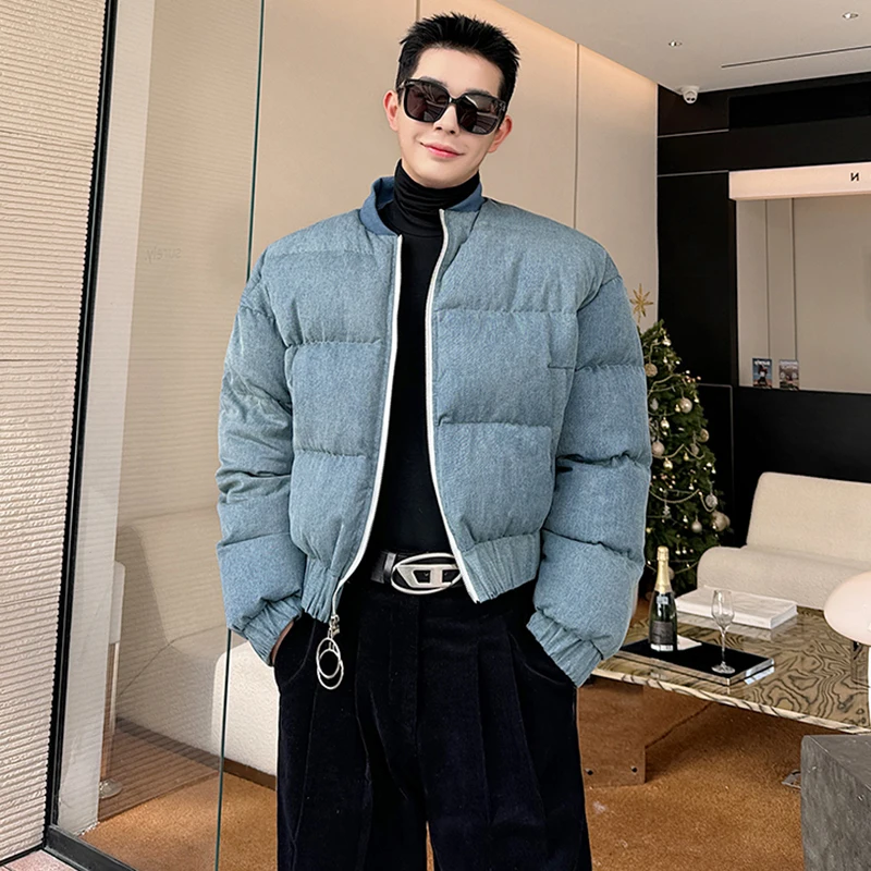 LUZHEN High Quality Denim Men's Down Jacket Double Zipper Design Design Short Casual Parkas Stylish Padded Coats 2024 New LZ7253