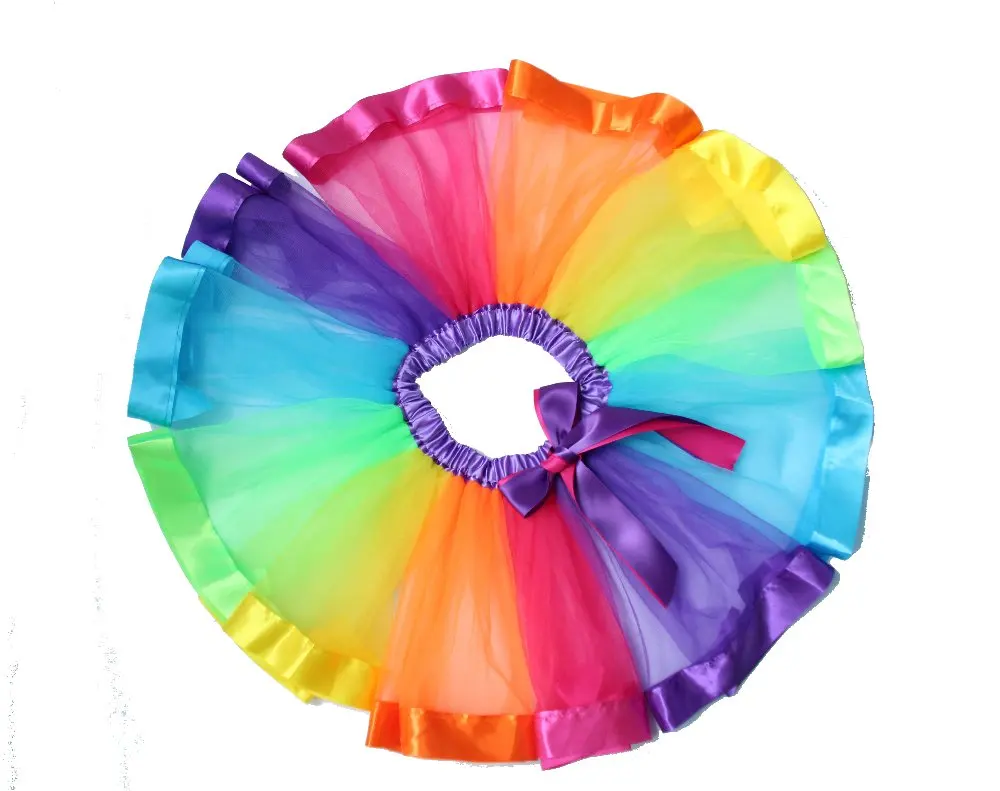 Hot Kids Lovely Handmade Colorful Tutu Skirt Girls Rainbow Tulle Tutu Pettiskirt Dance Bubble Skirt2-9T