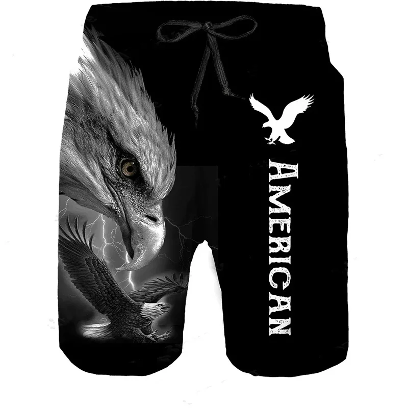 3D Printed White Bald Eagle Short Pants Men\'s Animal Camouflage Pattern Beach Shorts Street Fashion Sports Oversize Swim Trunks