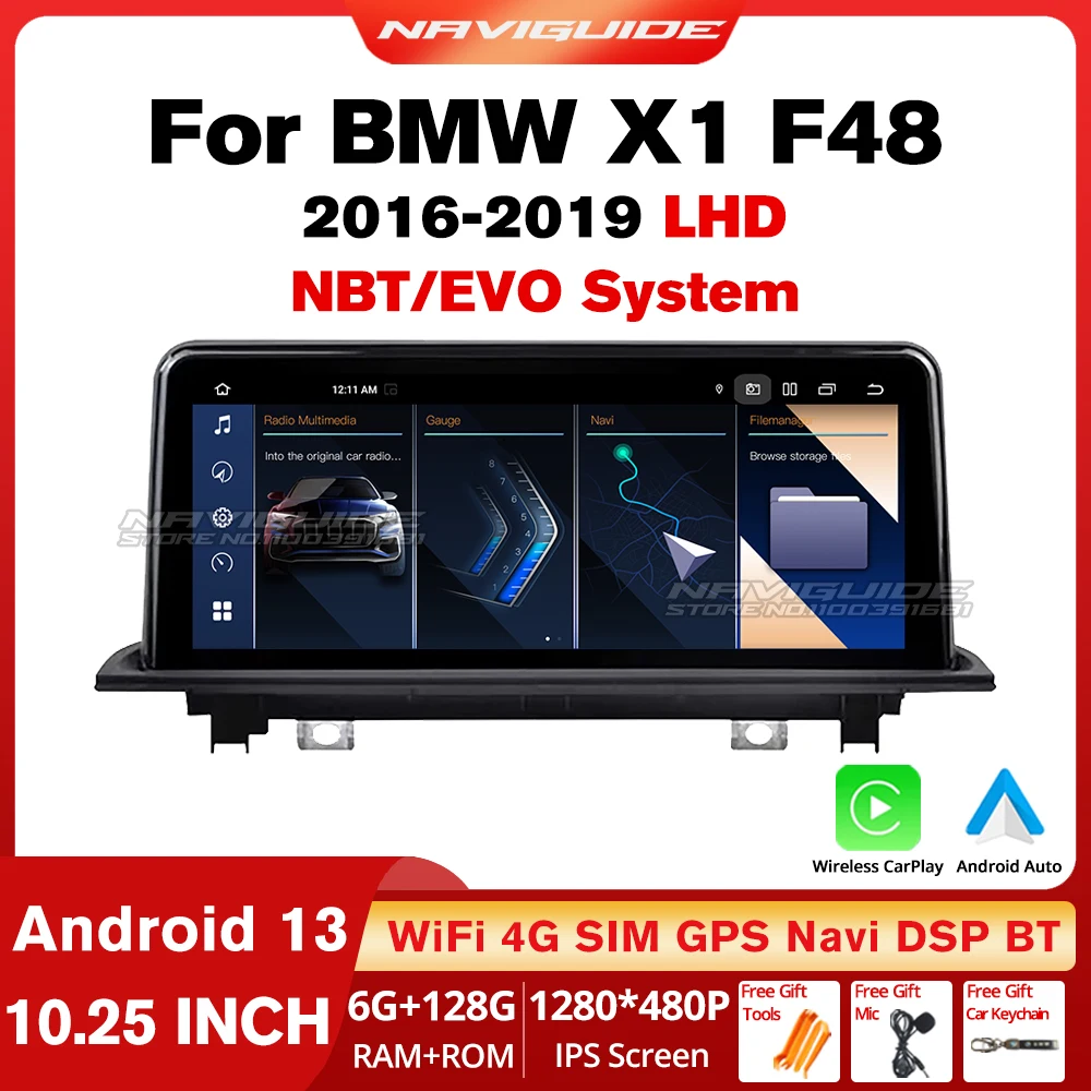 NAVIGUIDE Android 13 8+128G Carplay Car Radio For BMW X1 F48 X2 F49 2016-2018 NBT System GPS Multimedia Video Player 4G WiFi BT