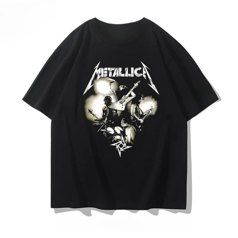 

Metallica Rock Band's Heavy Metal American Retro Short-sleeved Pure Cotton Loose and Versatile Summer T-shirts for Both Men