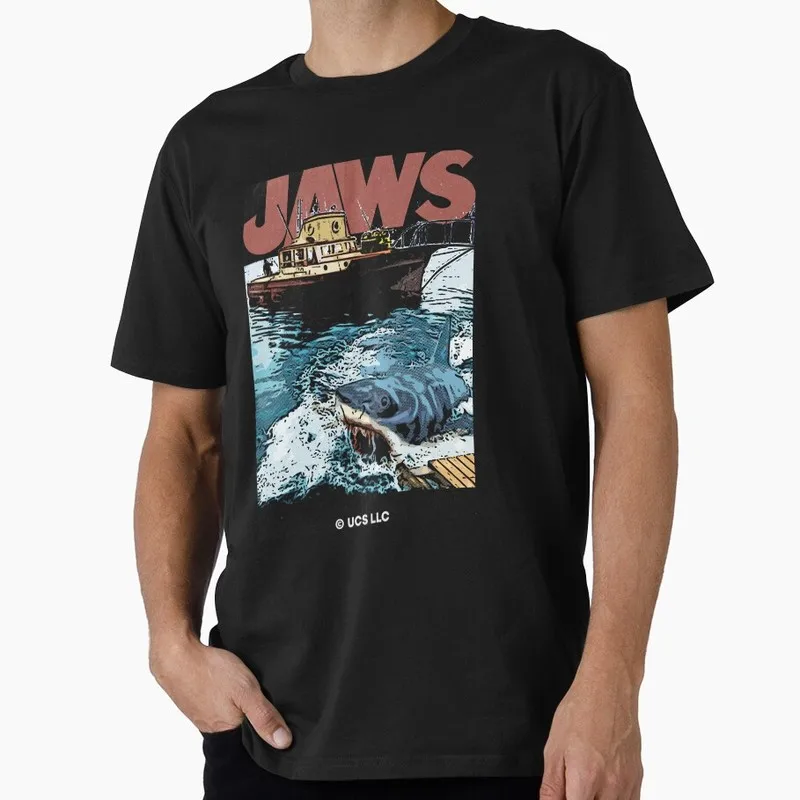Jaws Horror Movie Halloween Gift T Shirt Vintage Amity Island Great White Shark Graphic Tops Unisex Short Sleeve Streetwear Tees