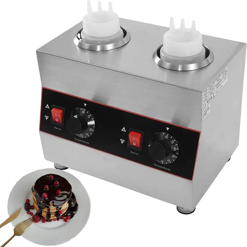 電気食品ソースウォーマーヒーター 110V 業務用ホットチーズディスペンサー ジャム保温機 2本の絞り出しソースボトル付き