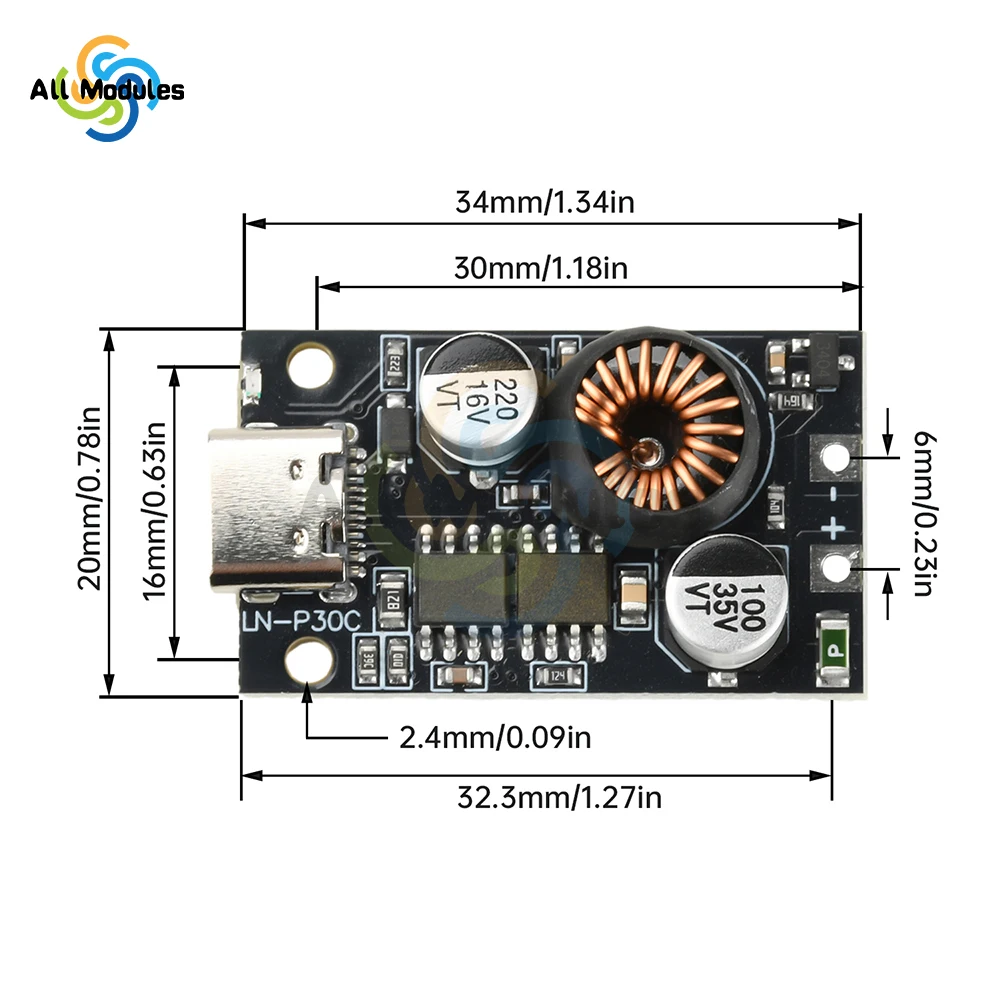 30W PD3.0 & QC3.0 Fast Charge Module Type-C Car Charger Module Mobile Phone Fast Charging Module