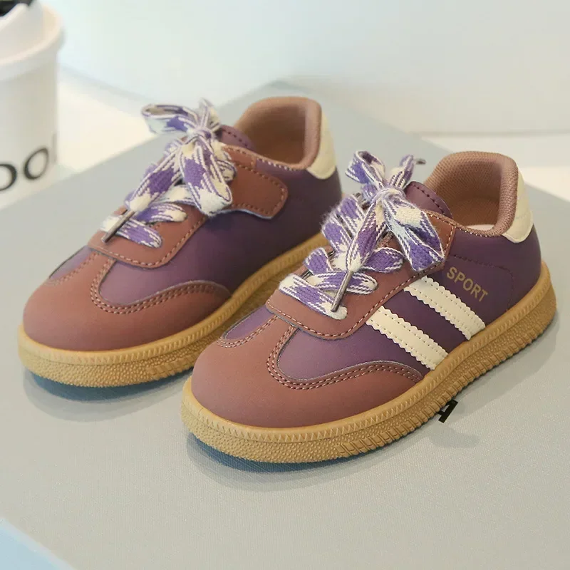 Sewing Thread Color Blocked Children's Casual Shoes Outdoor New Fashion Kids Non Slip Soft Thick Sole Shoes Round Toe Lace Up
