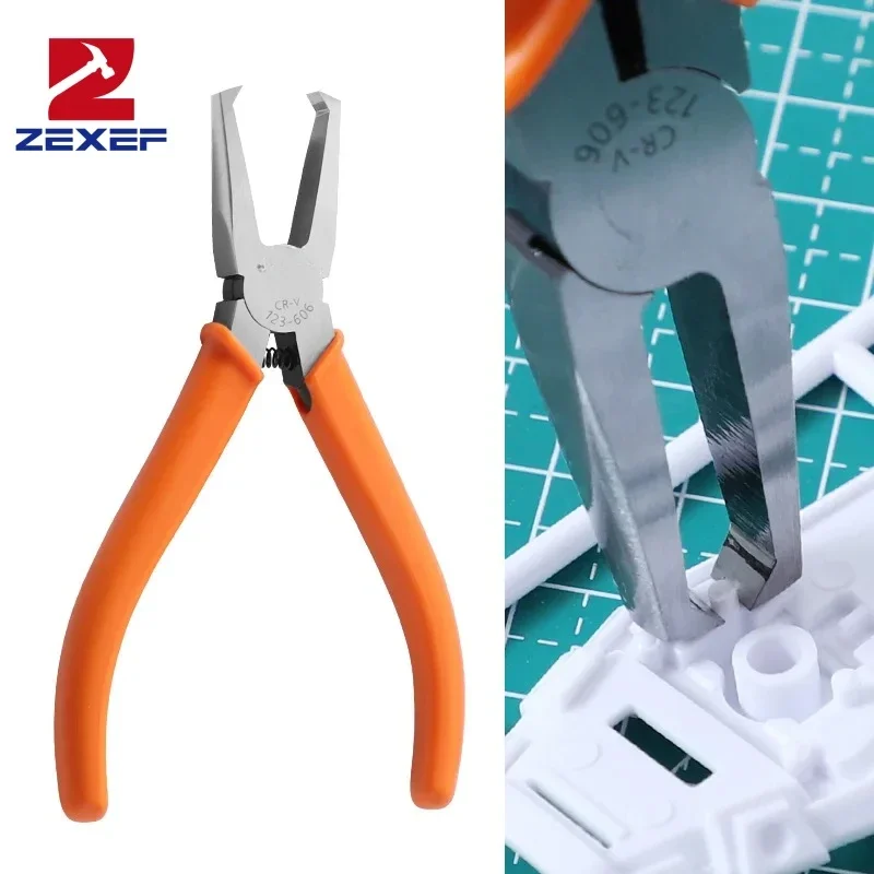 ZEXEF Plastic Cutting Plier 90 Degree Double-Edged CR-V Tip Cutter Nipper with 4/6/8/10mm Flush Jaw Sprue Burr Cutting Hand Tool