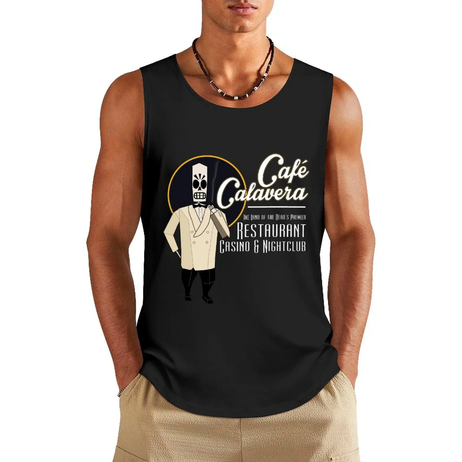 Cafe Calavera Tank Top summer clothes for men Gym wear T-shirt for fitness