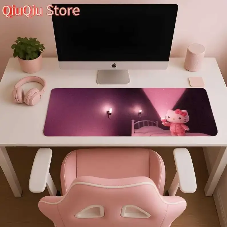 

Коврик для мыши Hello Kitty Night Glow, 8 размеров, коврик для стола со светодиодной подсветкой RGB, уютная тема спальни, игровой коврик Kawaii Sanrio, Starry Night Hello Ki