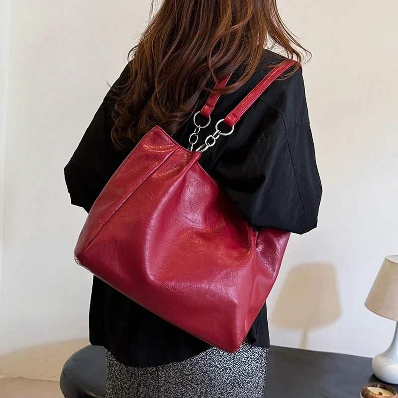 Bolso de mano de gran capacidad para mujer, bolsa versátil con cremallera y cadenas de lujo, gran oferta, 2024