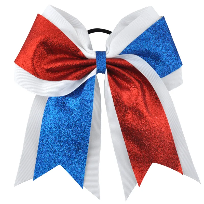 

7 Inch Glitter Bling Large Cheerleading bows Bowknot Elastic Hair Band Kids Girls Children Bow Hair Accessories Boutique