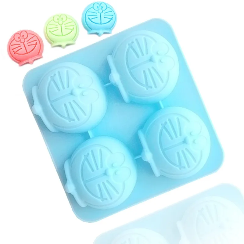 Nuevos Moldes de Silicona para Pastel con Diseño de Doraemon, 4 Cavidades, para Galletas, Chocolate, Dulces, Donuts, Repostería, Utensilios de Cocina