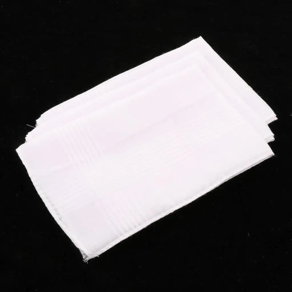 3pcs Men Soft Cotton Handkerchiefs White Pocket Square Comfy Hanky Kerchief