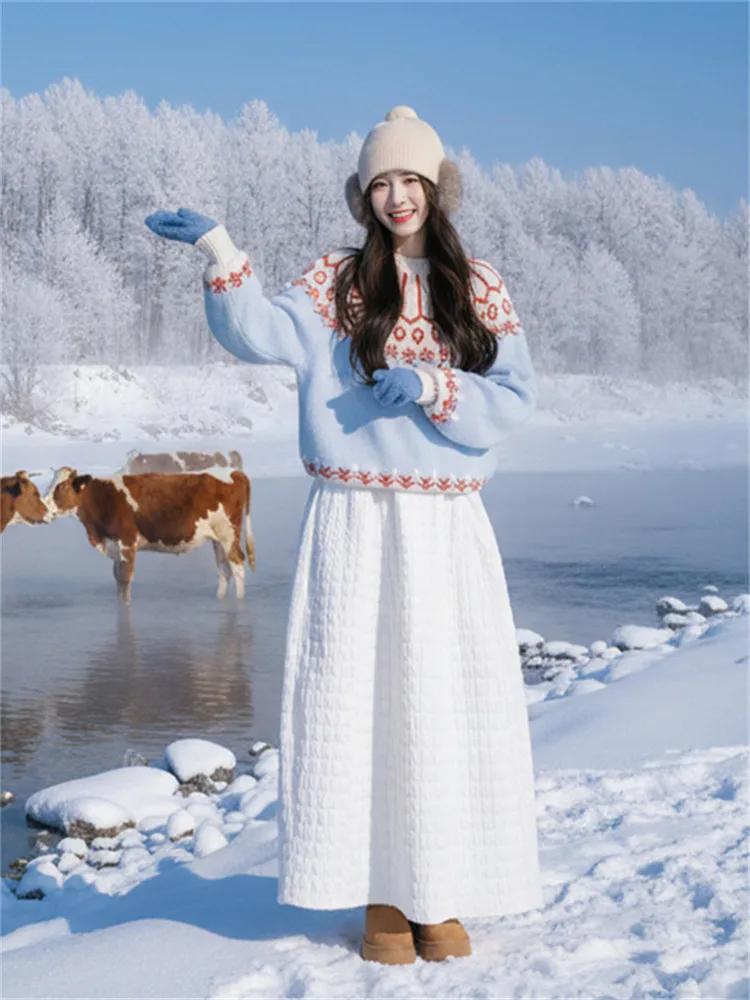 

Корейский элегантный комплект из двух предметов в стиле Fair Isle: новинка весенней коллекции, женский высококачественный юбочный костюм-двойка
