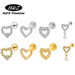1PC ASTM F136 G23 Titanium CZ Heart Stud Earring Internally Threaded Piercing Labret Stud Tragus 16G Piercing Jewelry Wholesale