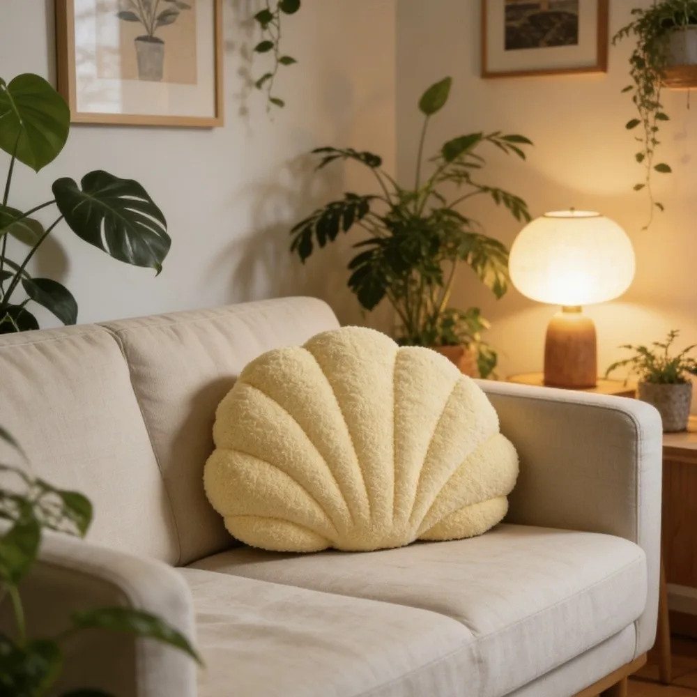 Modern Seashell Throw Pillow Solid Color Sofa Cushion Fluffy Soft Office Decor Pillow