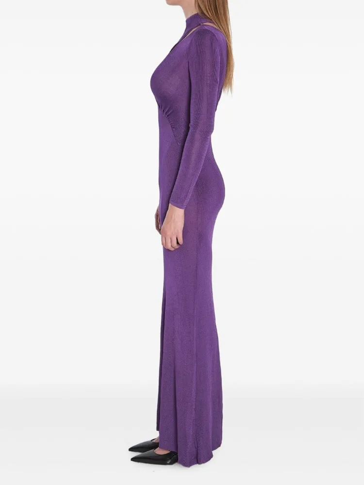 CHUJIE 2025, Frühherbst-Strickkleid im französischen Stil in Lila – Sexy figurbetontes, schmal geschnittenes, langes, elegantes Kleid, Viskose-Mischung