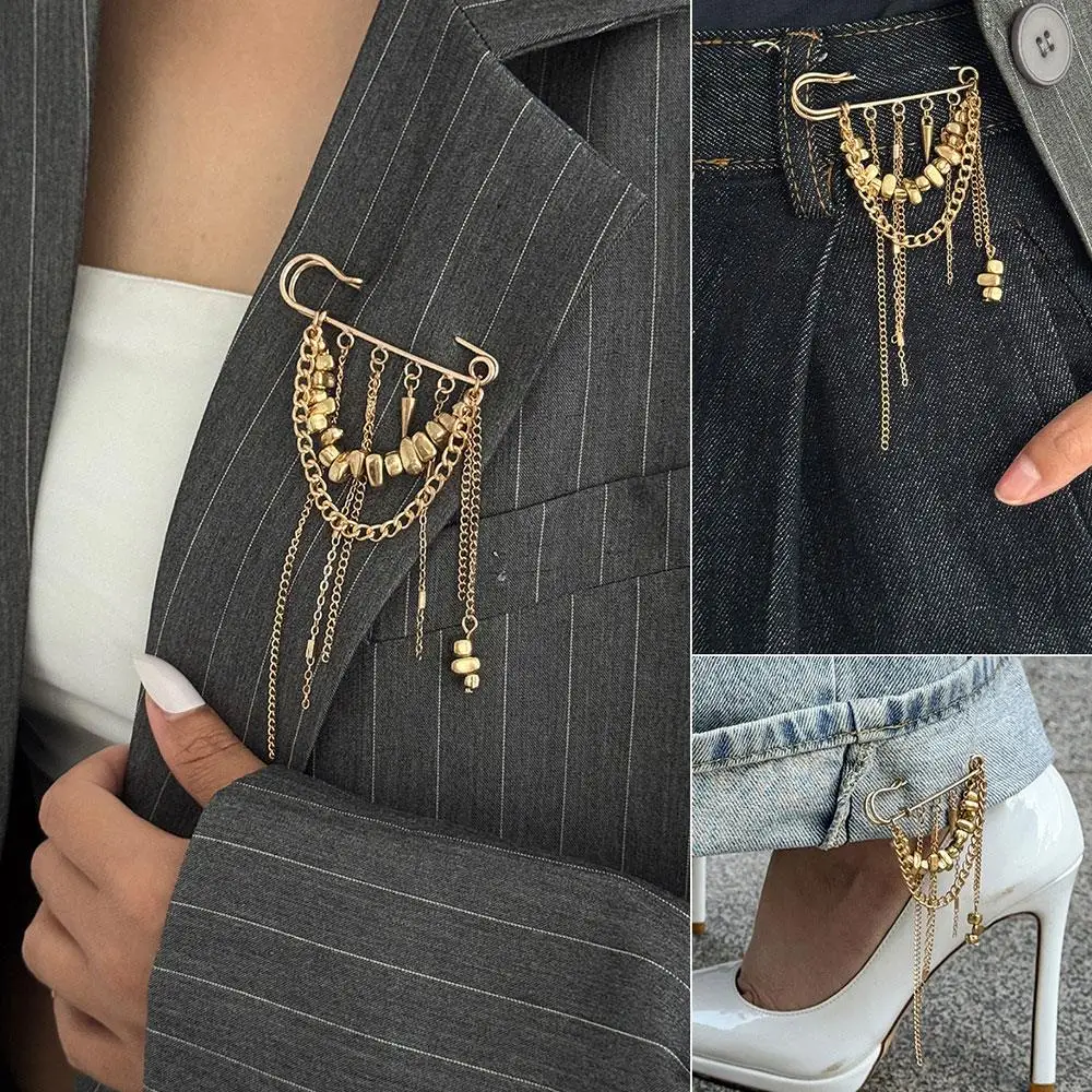 Decorative Brooch Button Clasps Waist Buckle Fixed Clothes Pin Pants Buckle Tassel Shorten Pants Cool Irregular Bead Bag Pendant