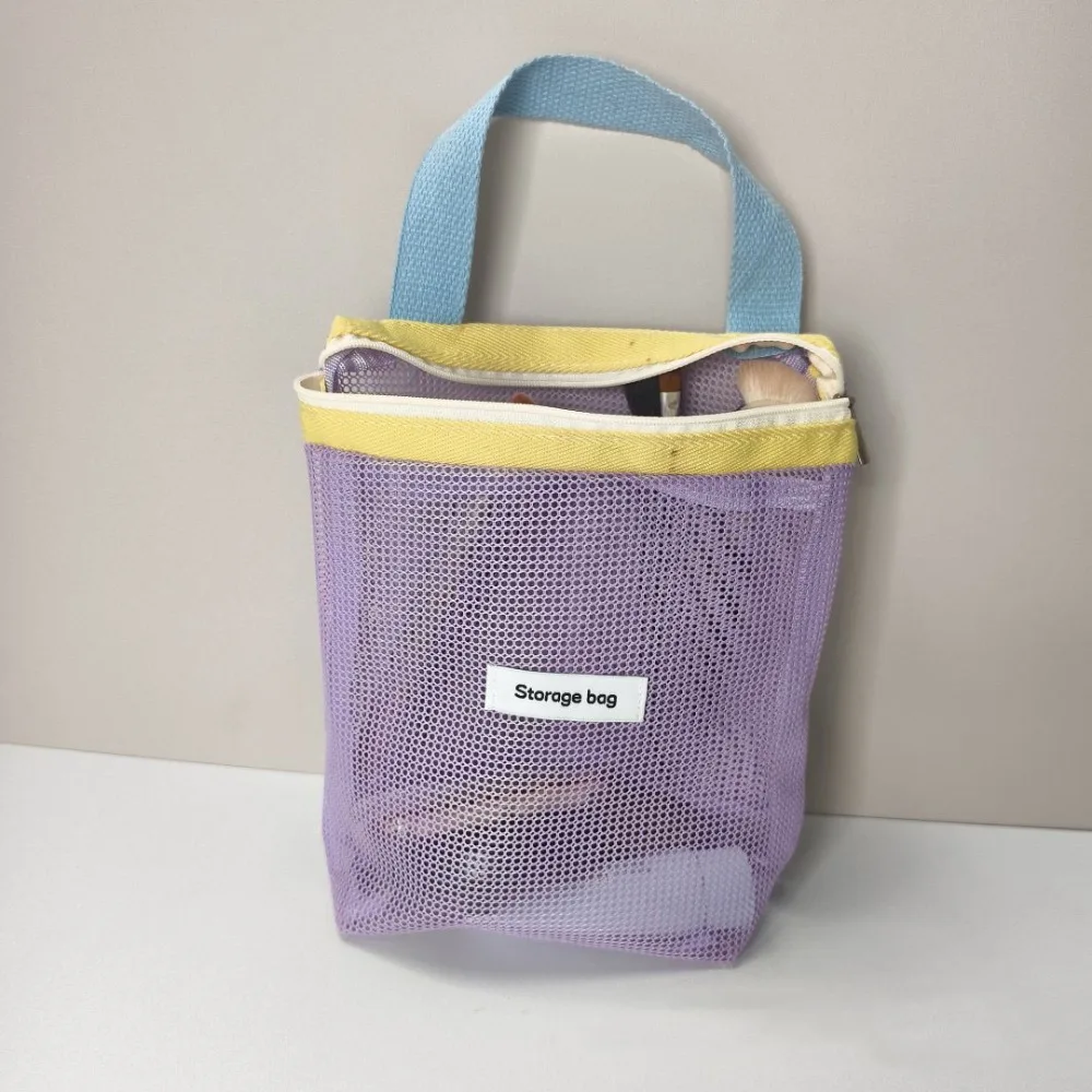 New Dopamine Mesh Toiletry Bag Transparent Portable Handbag Large Capacity Underwear Storage Bag Makeup Toiletry
