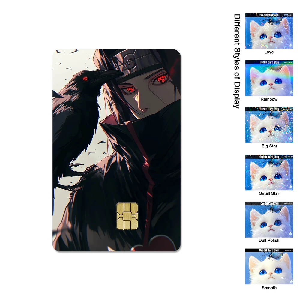 Anime Naruto Credit Card Sticker Uchiha Sasuke Haruno Sakura Design Skin Smooth Rainbow Anime Card Sticker Waterproof Decoration