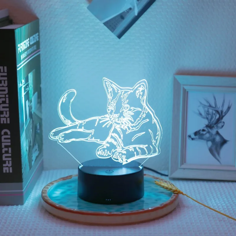 Cat 3D Night Light Plug-in Touch 7 Colors Novelty Desktop Table Lamp Decorative Desk Lamp for Bedroom Atmosphere Light USB Power